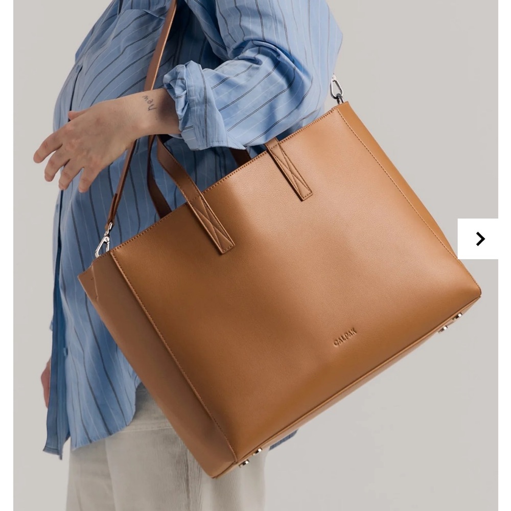 Calpak Tan Leather-Look Laptop Tote